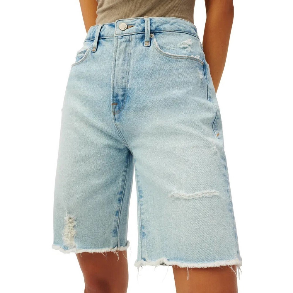 NWT Good American ‘90S Bermuda Distressed Denim Jean Shorts Women's Size 2 26 - Picture 3 of 10